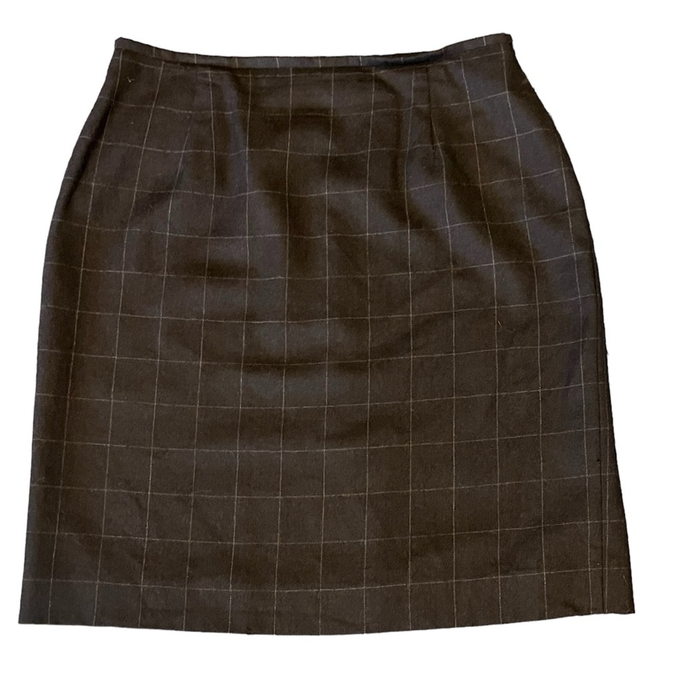 Lauren Ralph Lauren Brown and Cream Window Pane Skirt 100% Worsted Wool Size 12